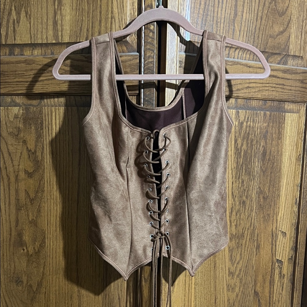 Brown Lace-Up Corset Top